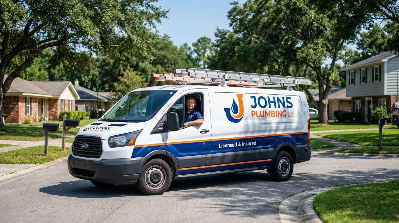 Johns Plumbing LLC service van in Greensburg, LA