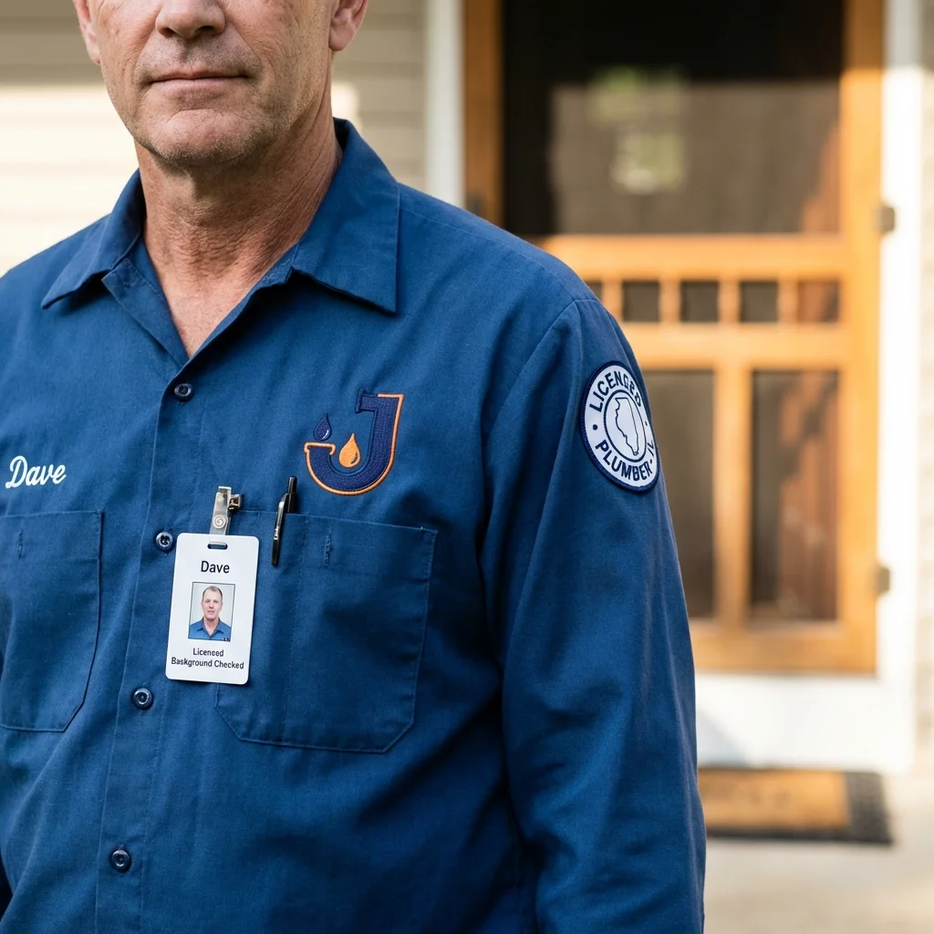 Licensed plumber showing ID badge in Greensburg, LA