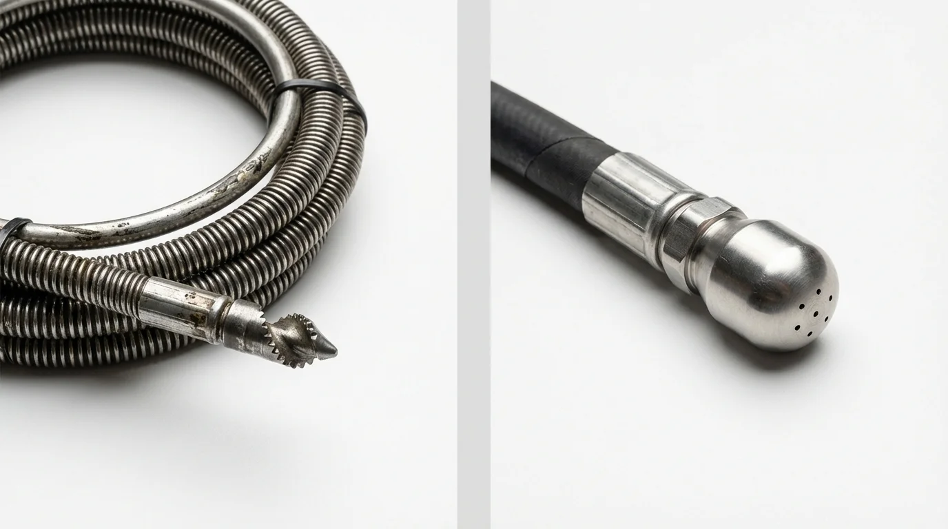 Drain snake cable and hydro jetting nozzle used for drain cleaning in Greensburg, LA