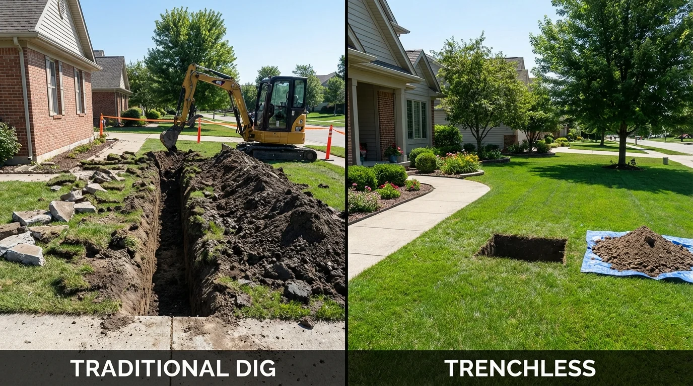 Trenchless sewer repair with minimal yard damage versus traditional excavation in Greensburg, LA